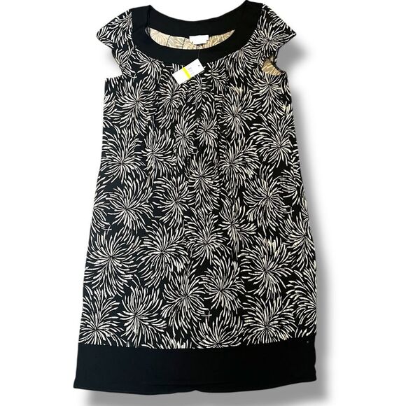 Van Heusen Dresses & Skirts - NWT Van Heusen Black & Tan Floral Cap Sleeve Shift Woman’s Dress Size 14